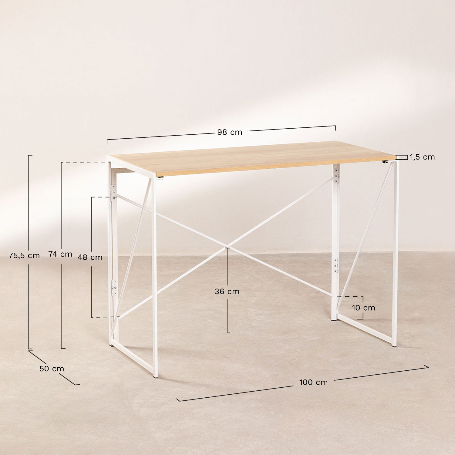 Andra rectangular MDF & metal foldable desk (100x50 cm) - SKLUM