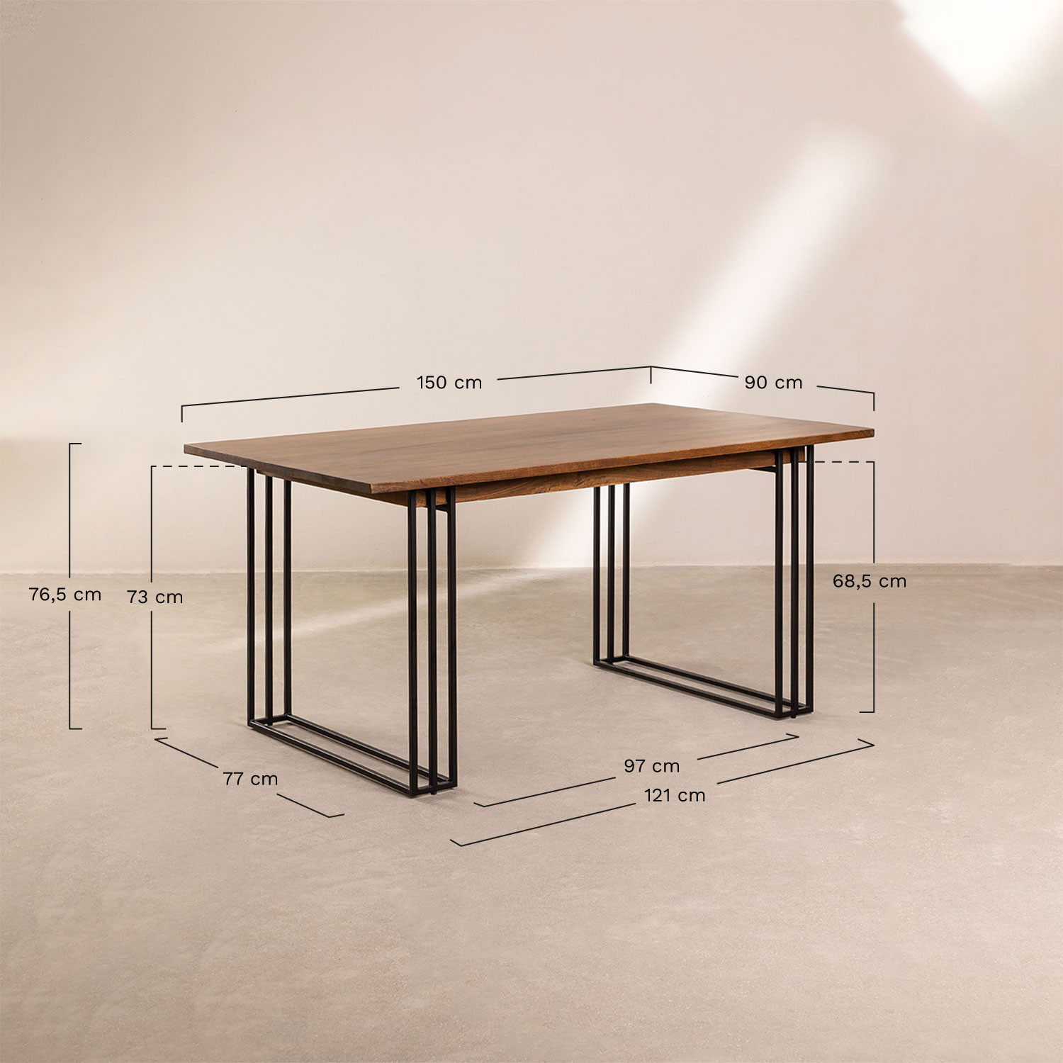 Rectangular Dining Table in Mango Wood (150x90 cm) Betu - SKLUM