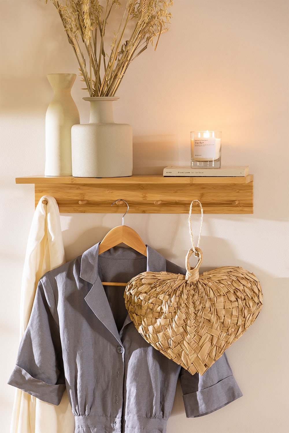 Gari wall-mounted bamboo coat rack & shelf , gallery image 1