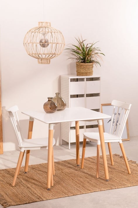 Dining Table Set in Beech Wood and MDF (80x80 cm) and 2 Royal Chairs