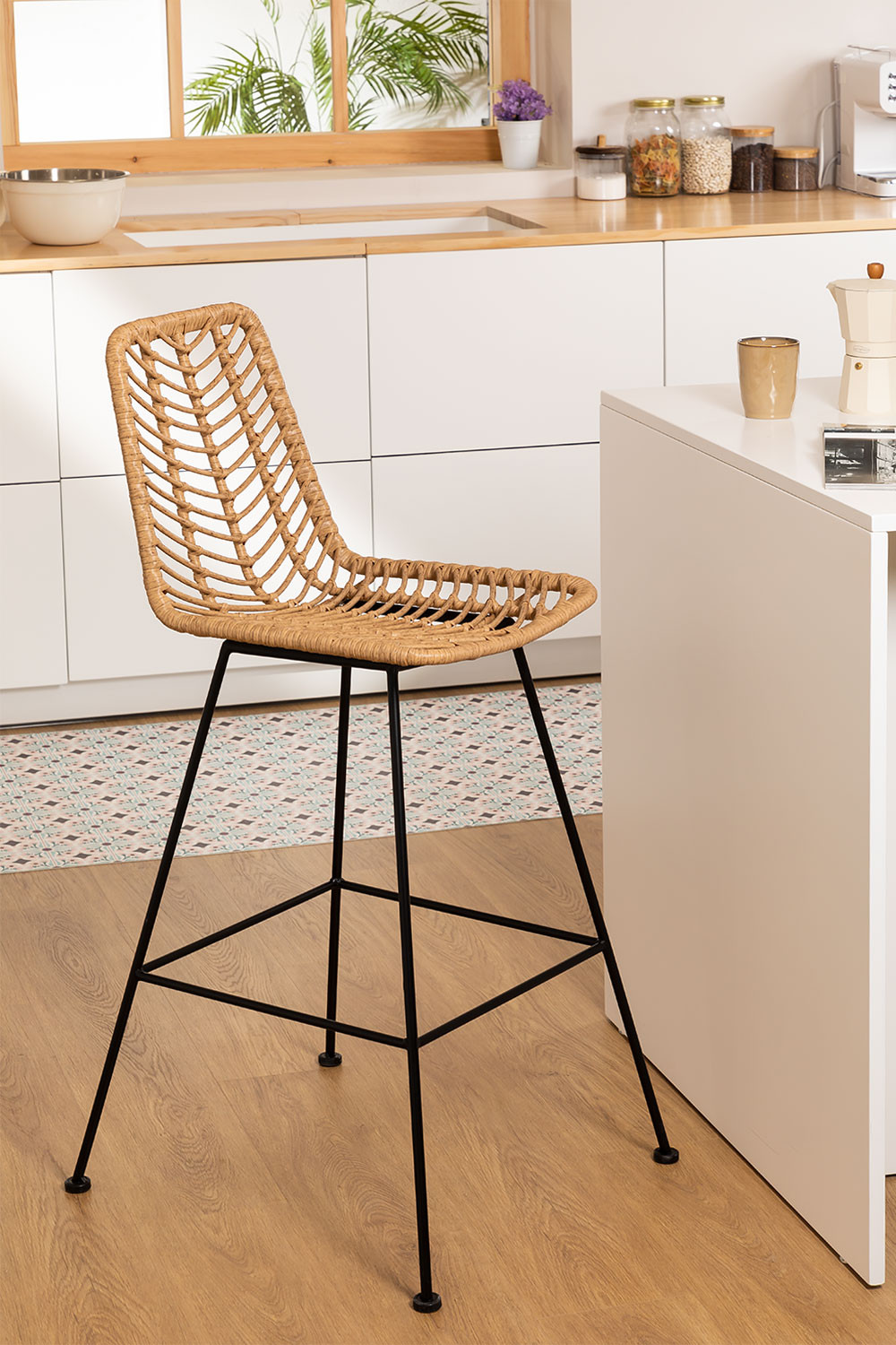 Gouda Natural synthetic rattan high stool SKLUM