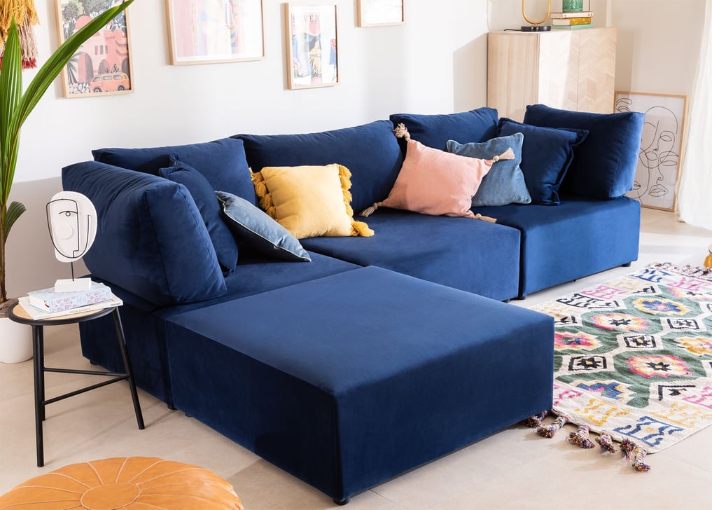 Kata 3 pcs velvet modular sofa with 2 corner pieces & pouffe , gallery image 1