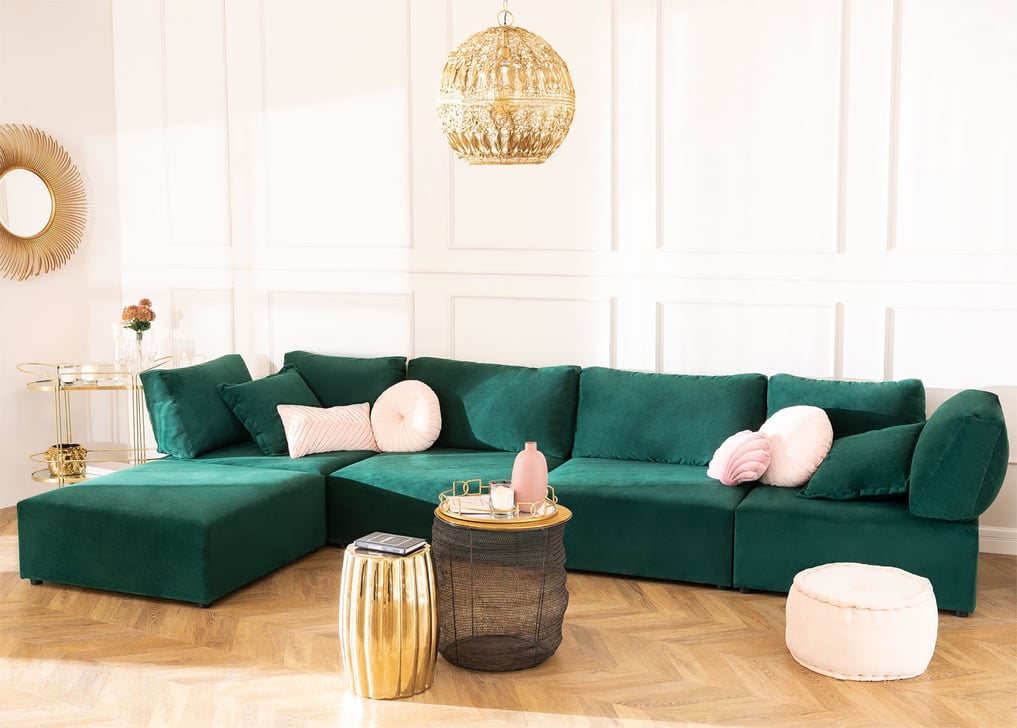 Kata 4 pcs velvet modular sofa with 2 corner pieces & pouffe, gallery image 1