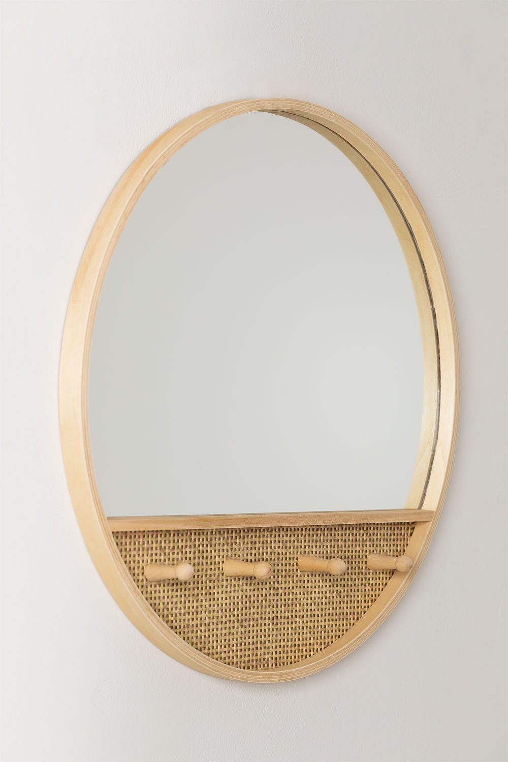 Wooden Round Wall Mirror with Hooks Tinka , gallery image 2