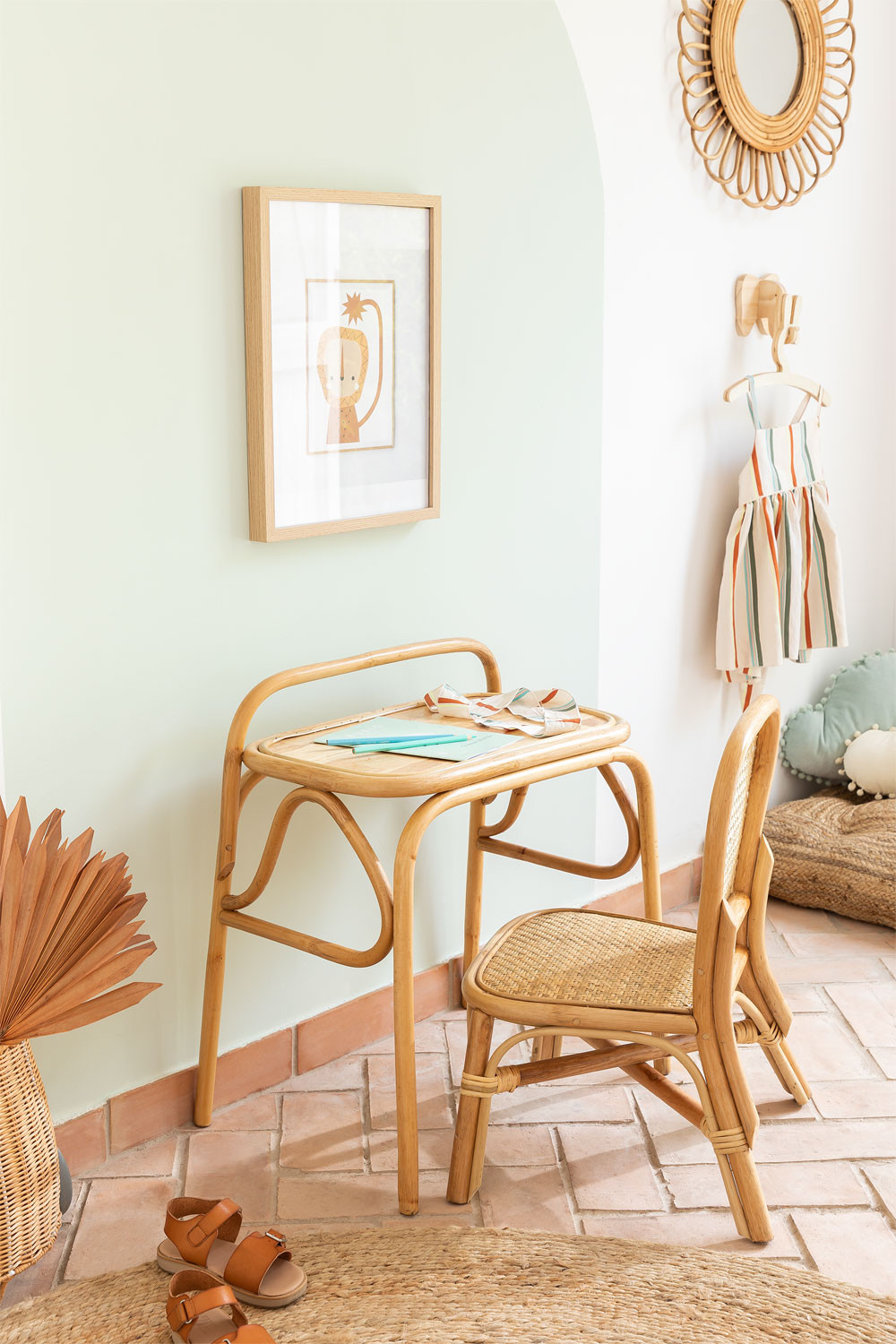 Rattan Table and Chair Set Poke Kids - SKLUM