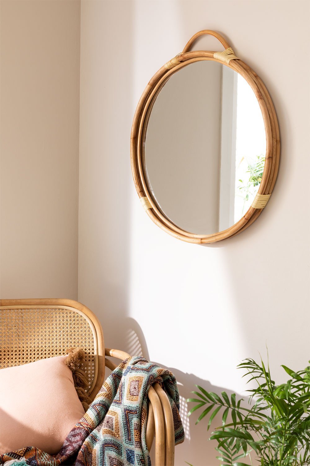 Round Rattan Wall Mirror Walcot , gallery image 1