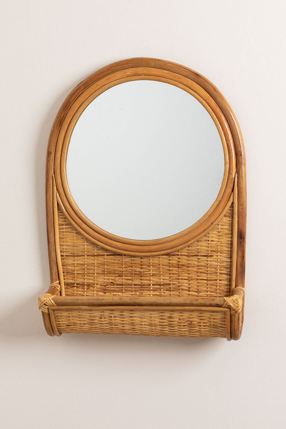 Round Rattan Wall Mirror with Storage Woban SKLUM