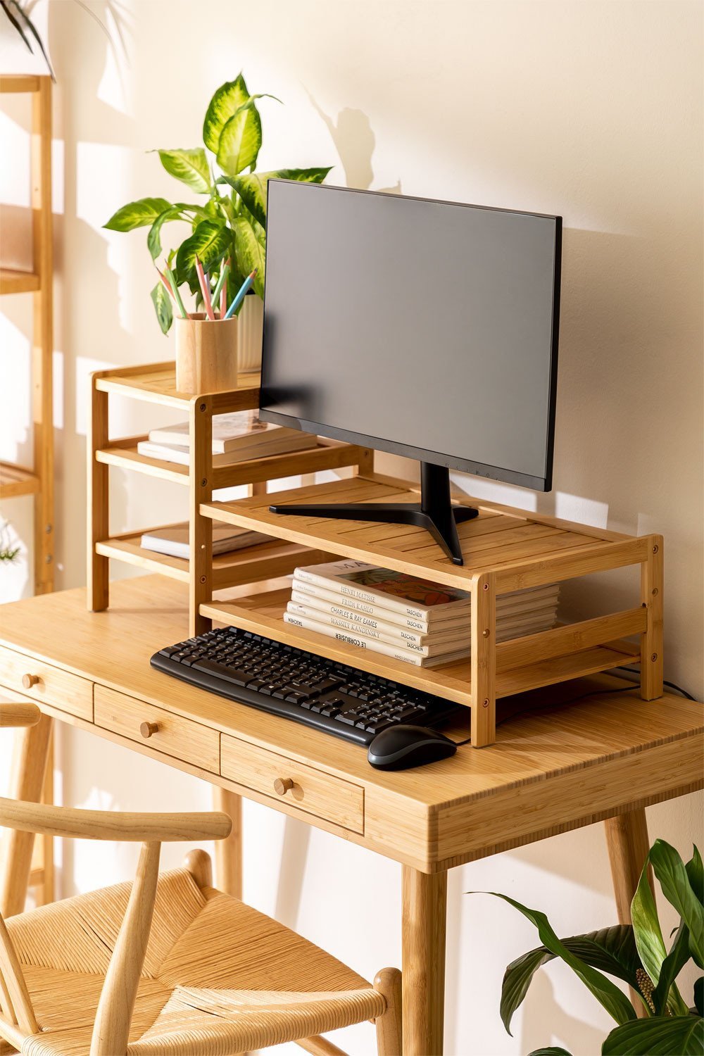 Bamboo Monitor Stand with Shelves Murez , gallery image 1