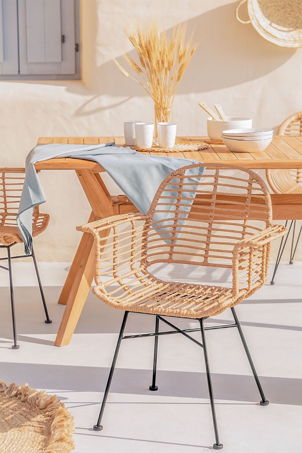 Wicker style store dining chairs