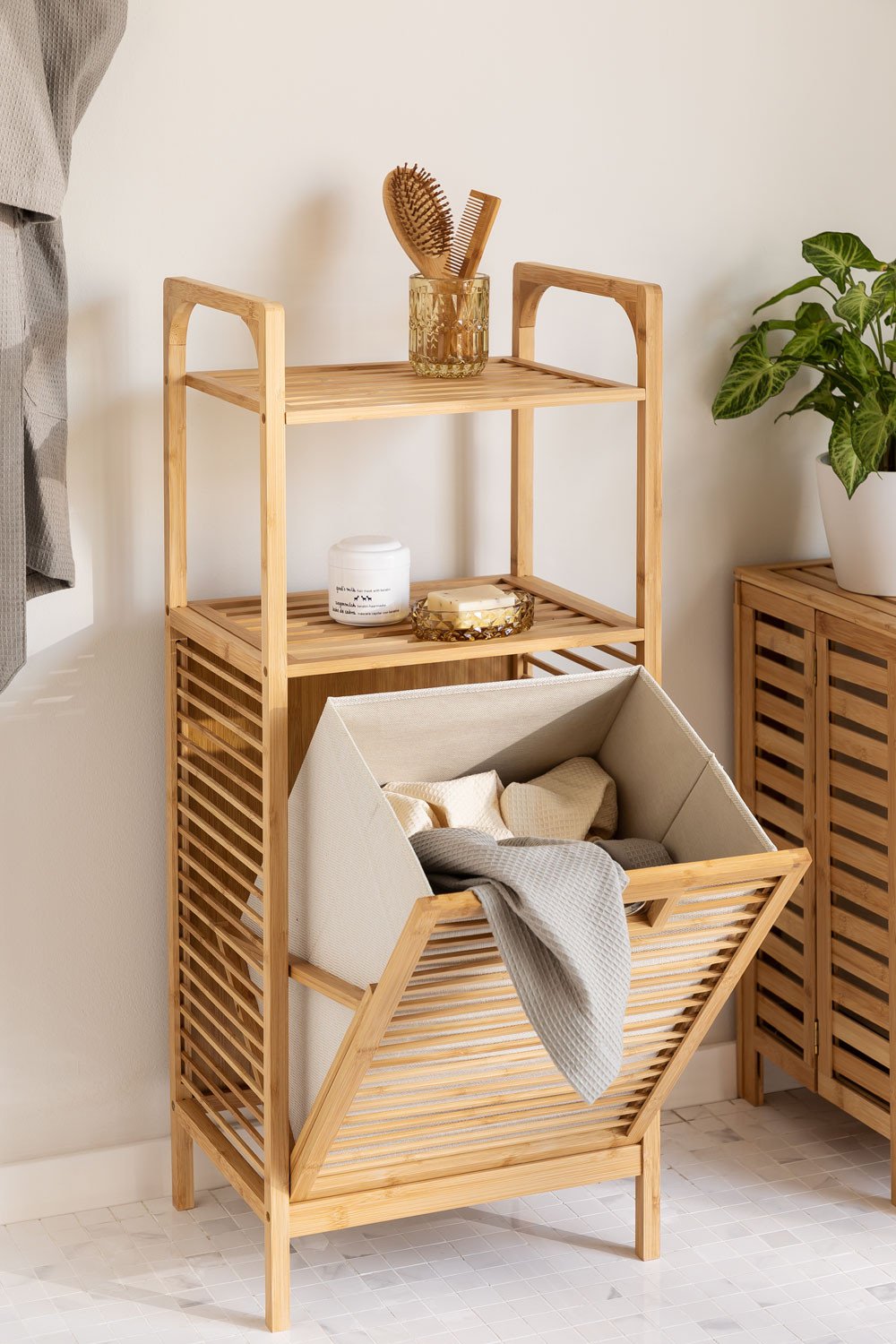 Bamboo Laundry Basket with Shelf Lauren SKLUM