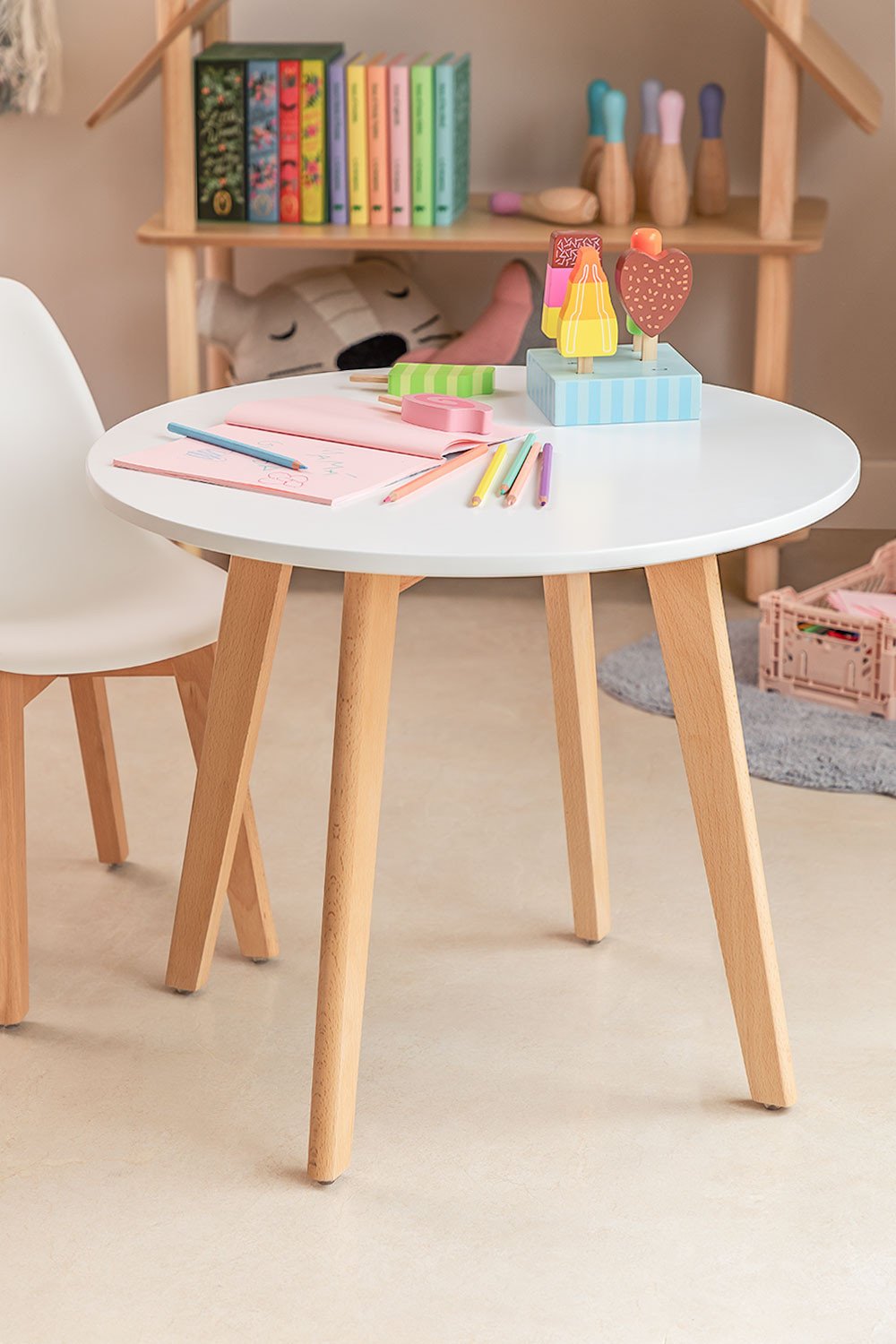 Beech Wood & MDF Round Table Ø60 cm Nordic Kids, gallery image 1