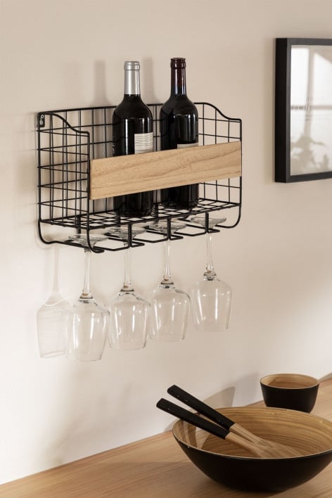 Wall Mounted Bottle Rack for 4 Bottles with Cup Holder Parker 