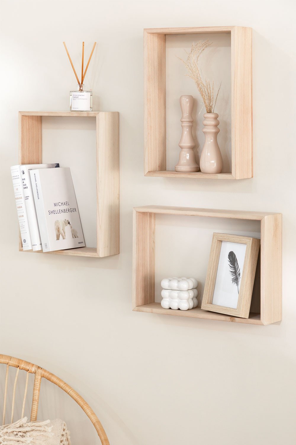 Wooden Wall Shelves Eleite Set Of 3 Sklum, Square Wall Shelves Ideas