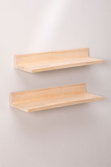 Set of 2 Pine Wood Wall Shelves Tydor