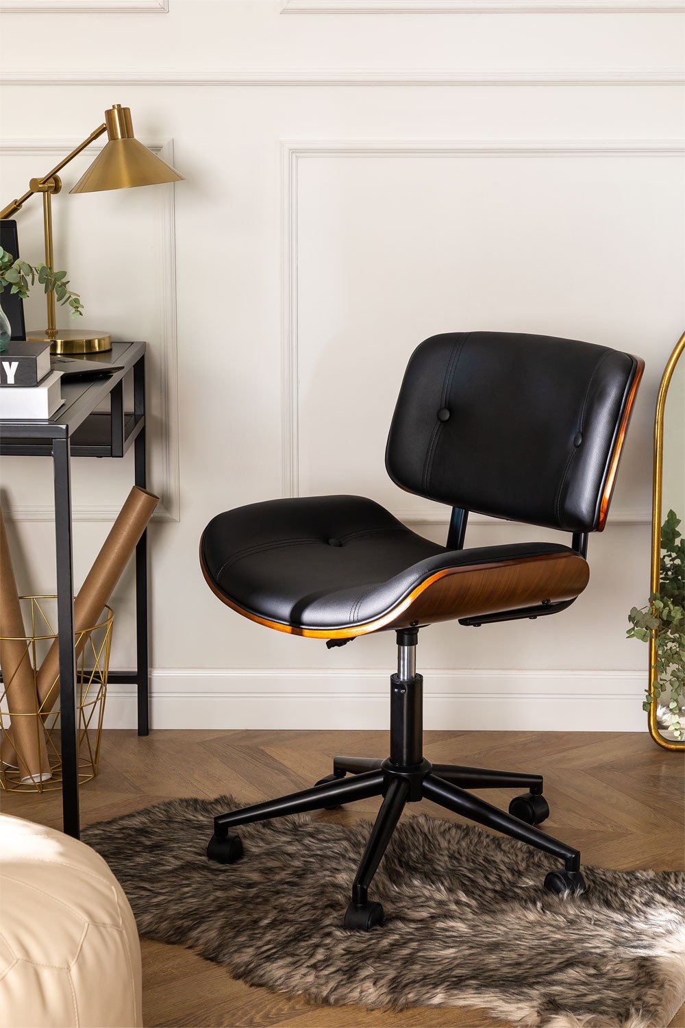 Wooden- Leatherette Desk Chair Amiel , gallery image 1