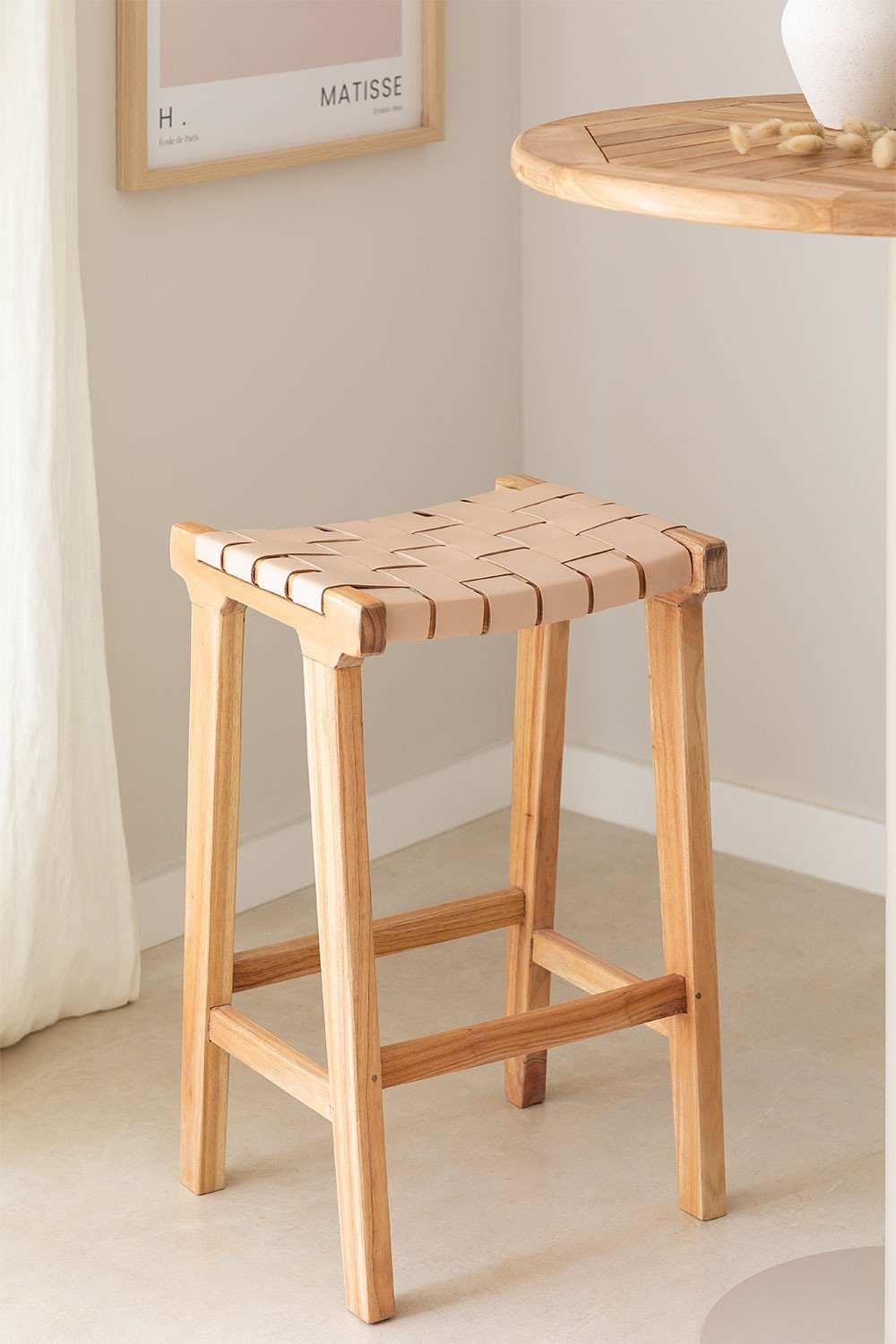 Wood & Leather High Stool Zaid, gallery image 1