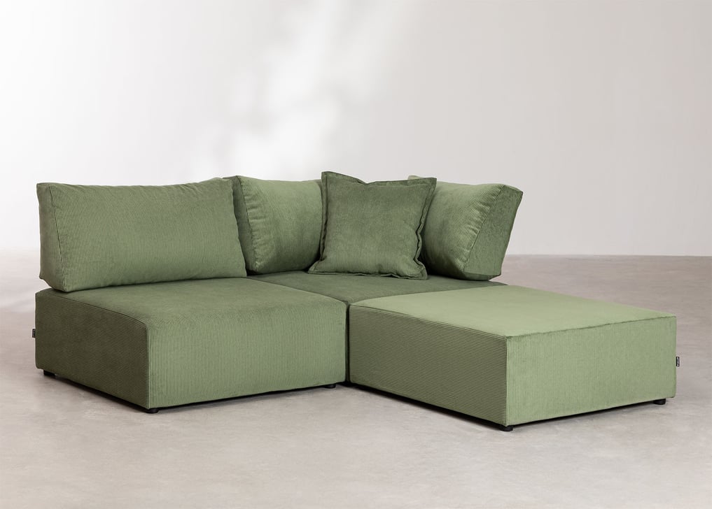 Kata 2 pcs corduroy modular corner sofa & pouffe , gallery image 1