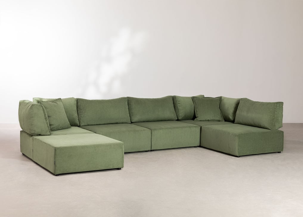 Kata corduroy modular corner sofa with pouffe , gallery image 1