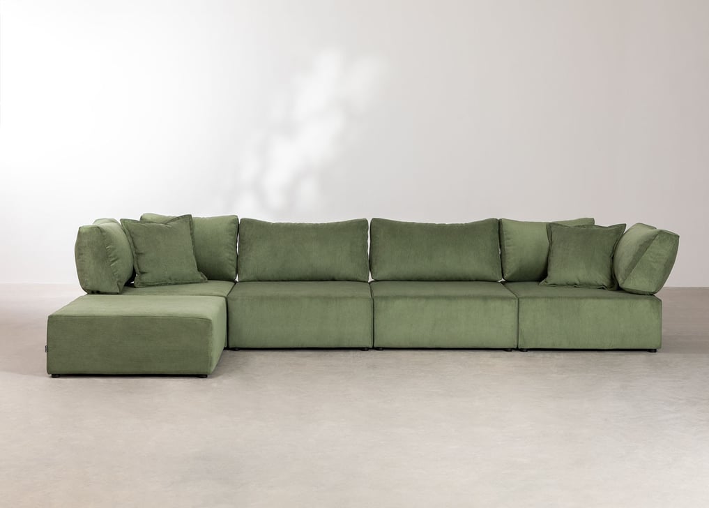 Kata 4 pcs corduroy modular sofa with 2 corner pieces & pouffe , gallery image 1