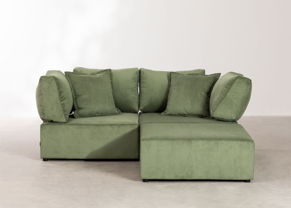 Kata corduroy modular sofa with 2 corner pieces & pouffe , gallery image 1