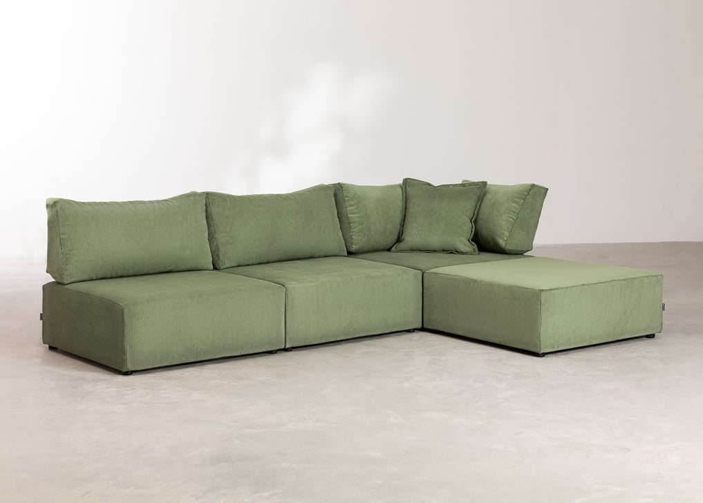 Kata 3 pcs corduroy modular corner sofa and pouffe , gallery image 1