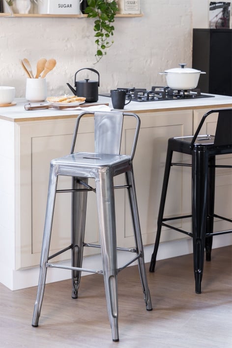High Stool with Steel Brushed Backrest (76 cm) LIX