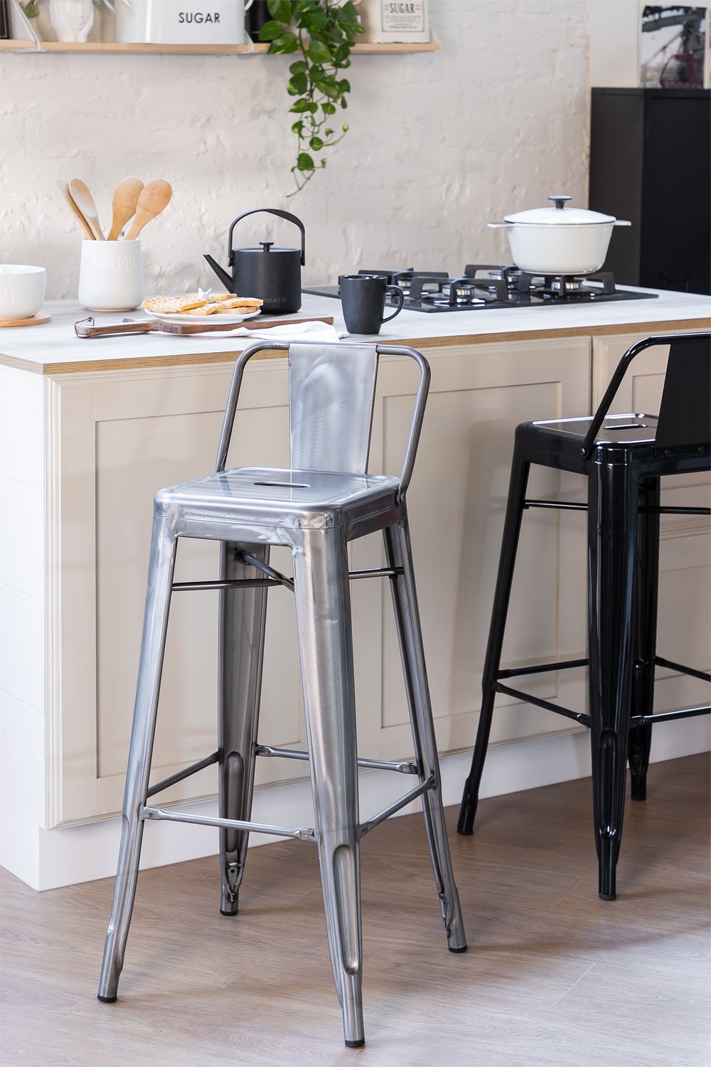 High Stool with Steel Brushed Backrest 76 cm LIX SKLUM