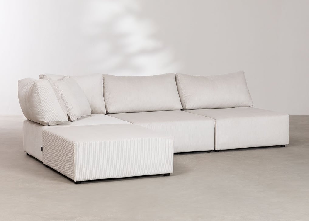 Kata 3 pcs corduroy modular corner sofa and pouffe , gallery image 1