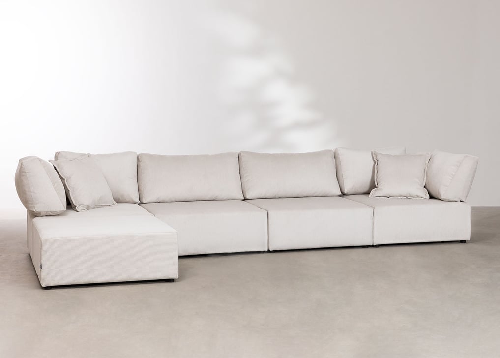 Kata 4 pcs corduroy modular sofa with 2 corner pieces & pouffe , gallery image 1