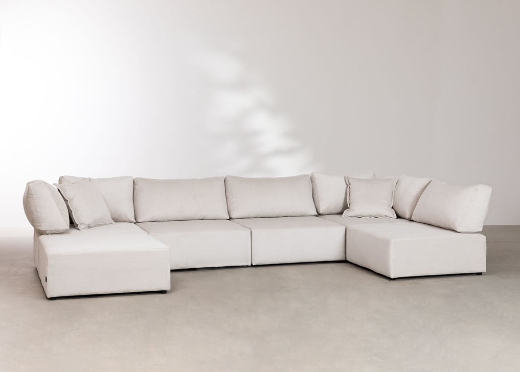 Kata corduroy modular corner sofa with pouffe , gallery image 1