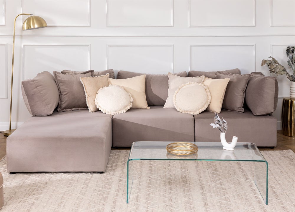 Kata 3 pcs velvet modular sofa with 2 corner pieces & pouffe , gallery image 1