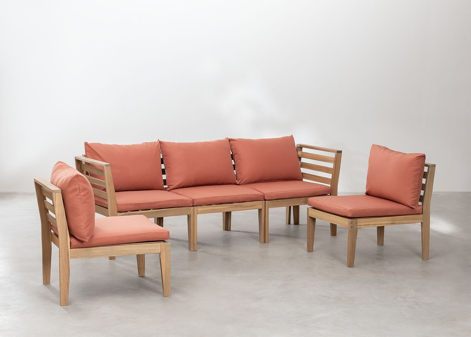 5-Piece Modular Garden Sofa with Armrests in Acacia Wood Philips, gallery image 1