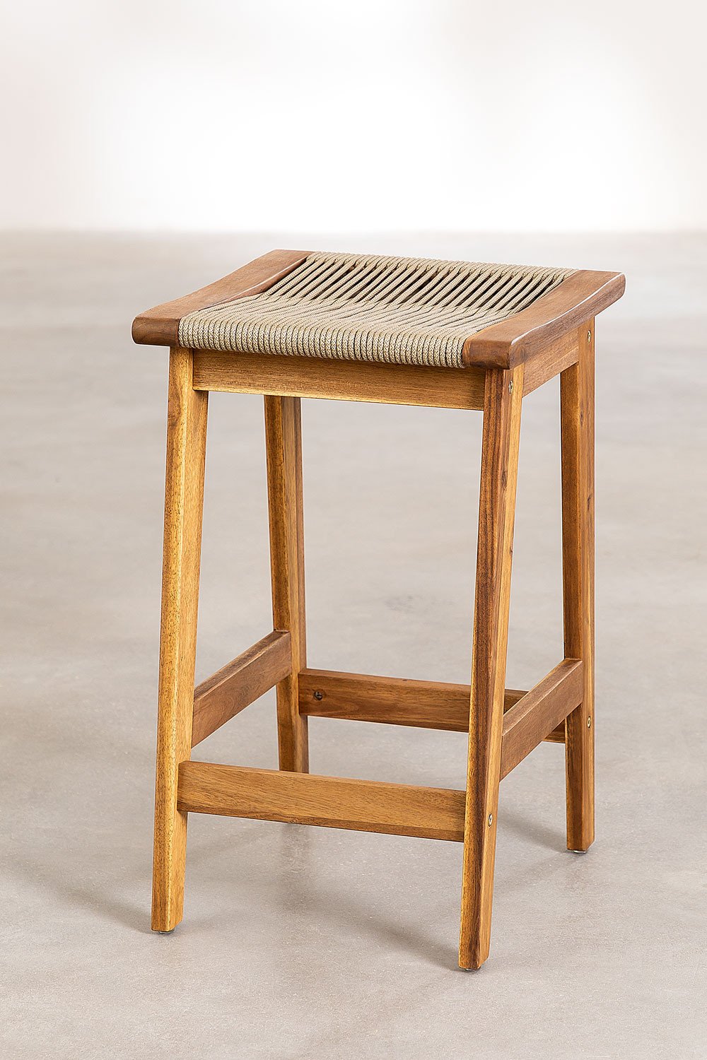High garden stool 65 cm in acacia wood and braided rope Tenay, gallery image 4