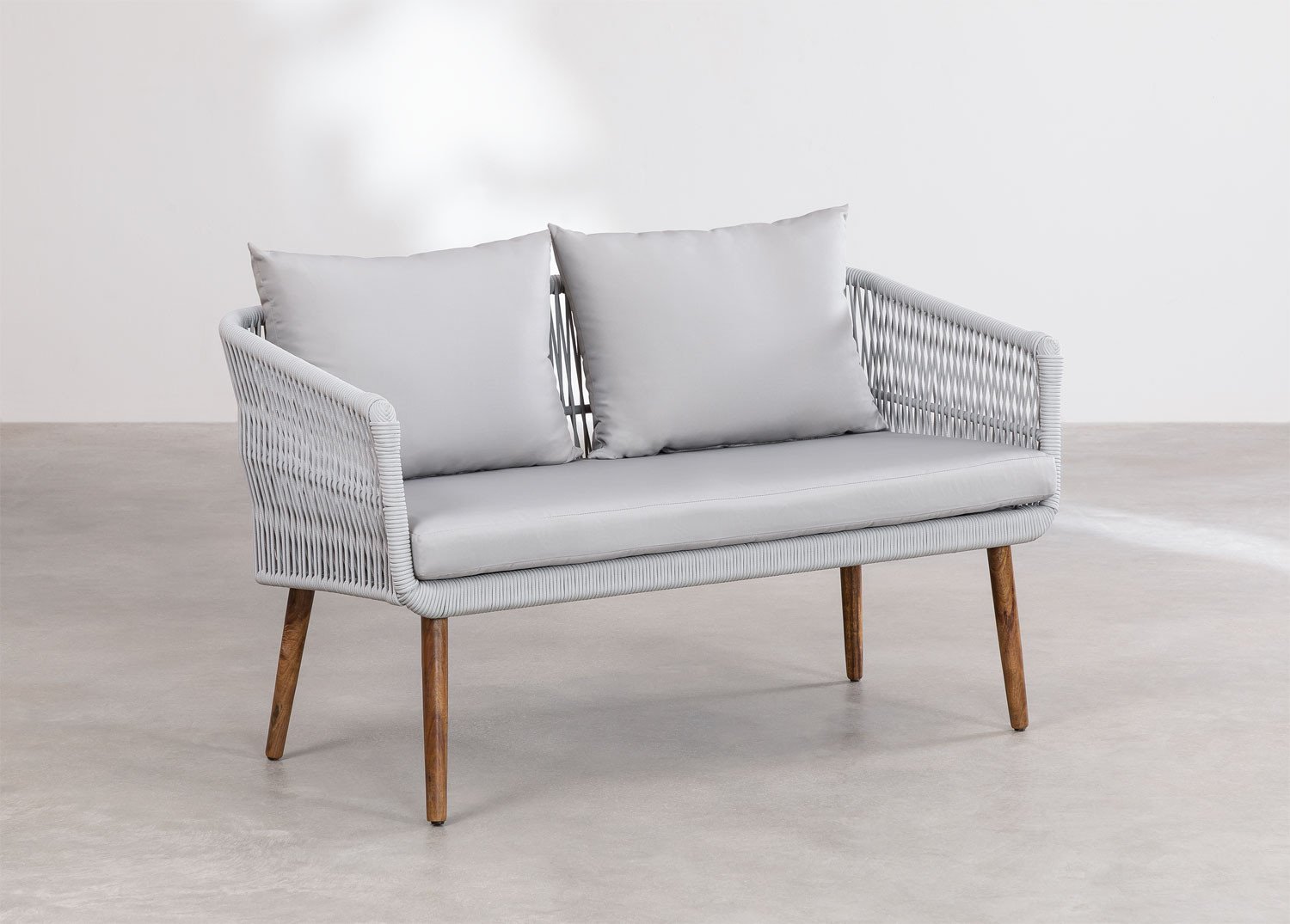 Garden set with 2-seater sofa and 2 armchairs in acacia wood and braided rope Barker Style, gallery image 3