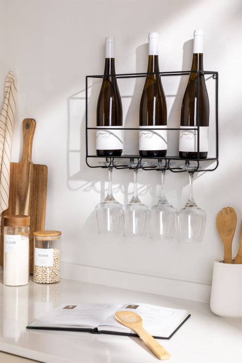 Wall Mounted Wine Rack for 4 Bottles with Cup Holder Dornan