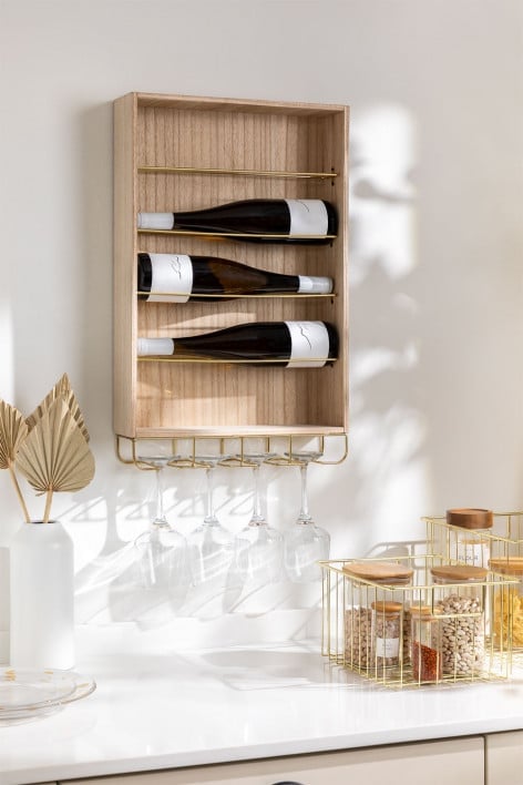 Wall Mounted Wine Rack for 4 Bottles with Cup Holder Roynan