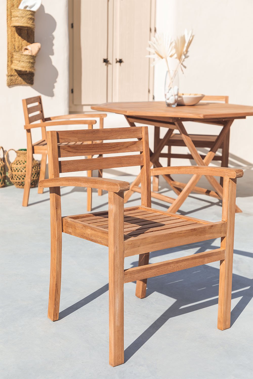 Garden Chair with Arms in Pira Teak Wood, gallery image 1