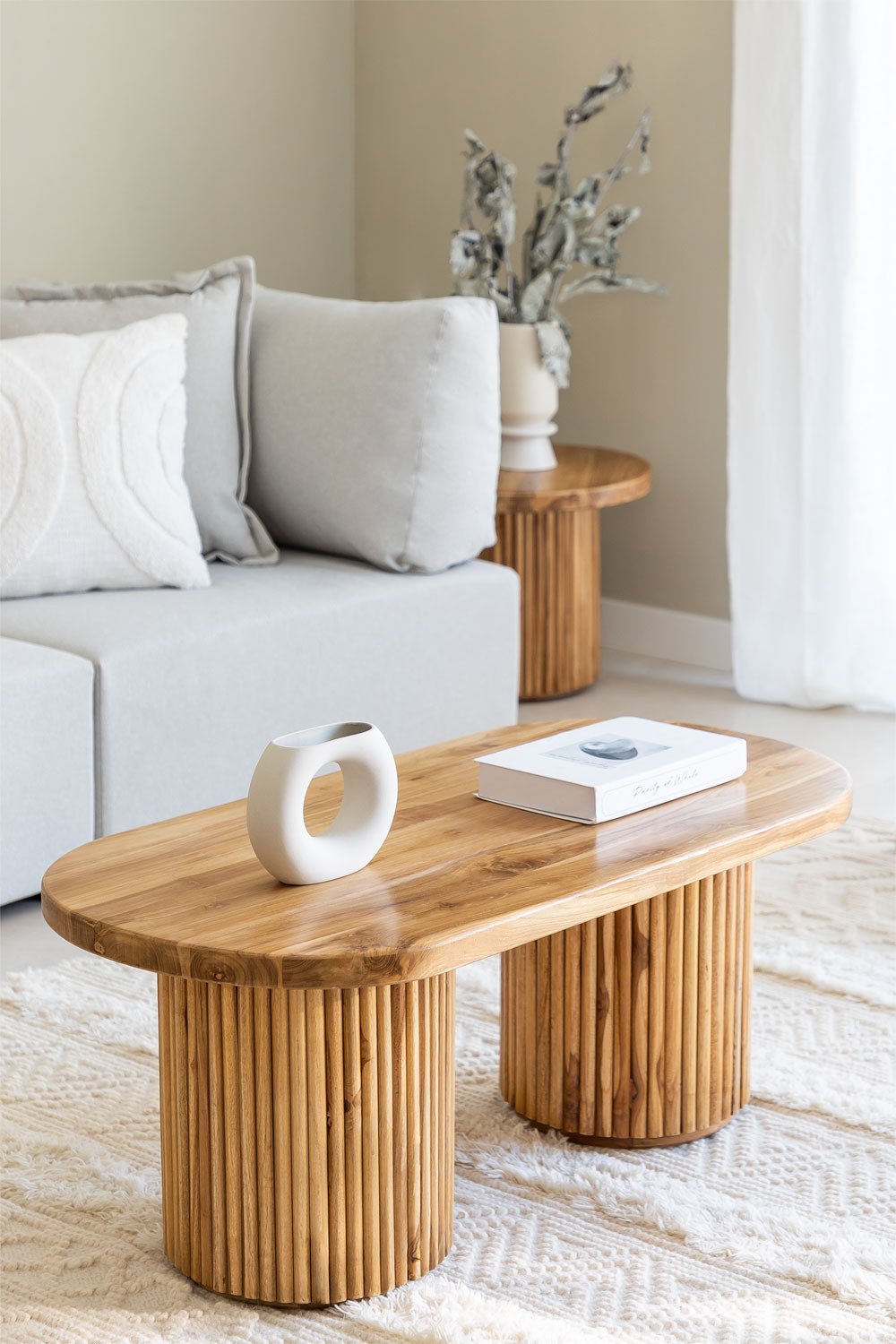 Oval Teak Wood Coffee Table (100x50 cm) Randall, gallery image 1