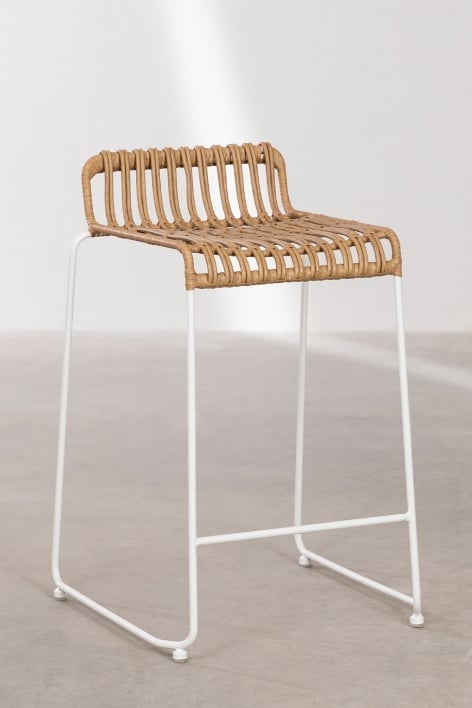 2-Pack garden high stools 65 cm in rattan and white legs Aroa - White