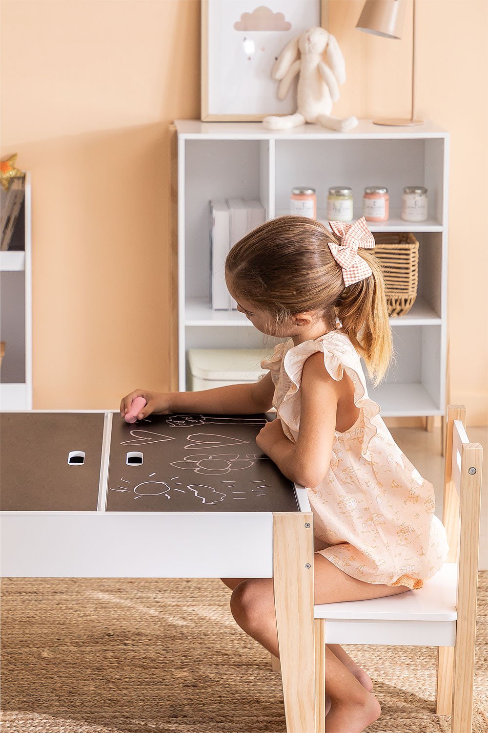 Blackboard Table Set with Storage and 2 Wooden Chairs Belfy Kids, gallery image 2