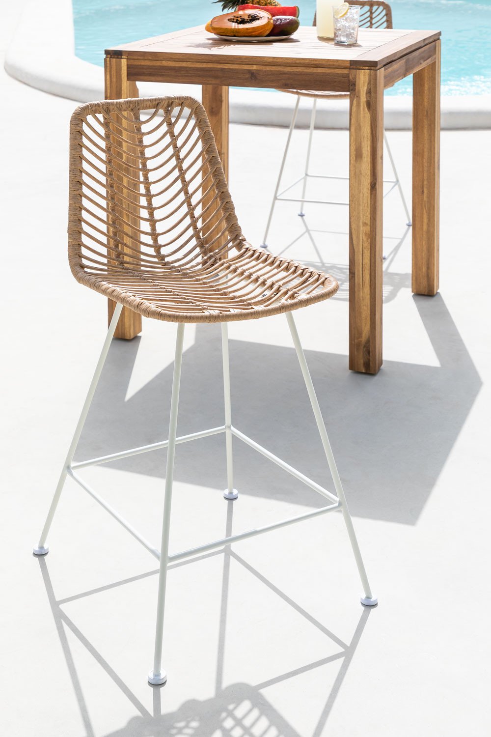 High Garden Stool in Synthetic Rattan  Natural Gouda, gallery image 1