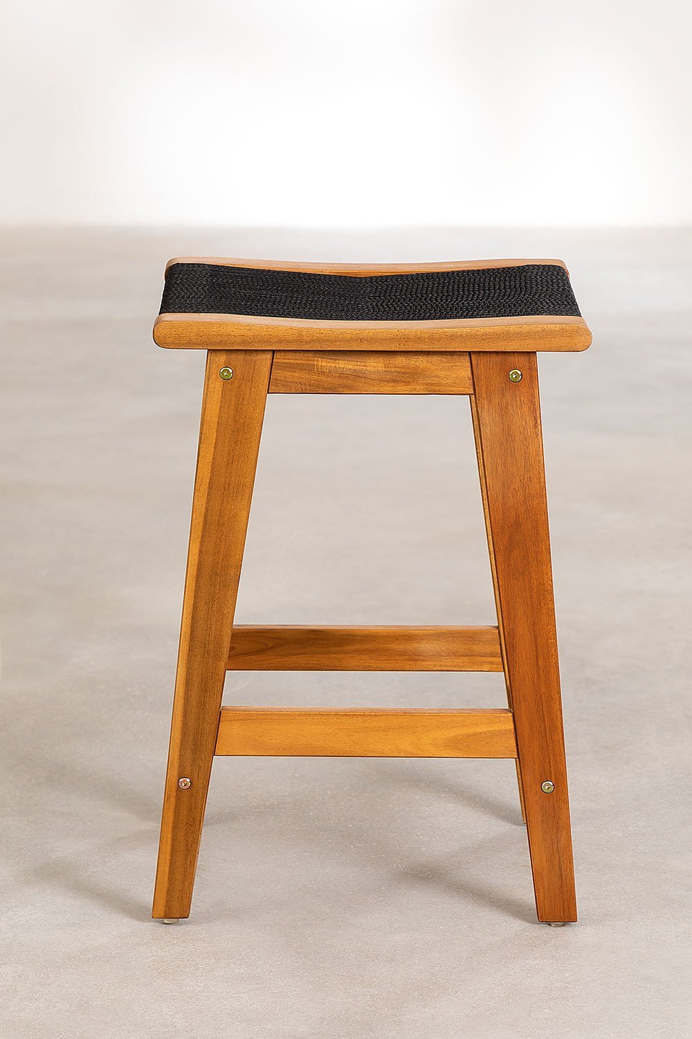 High stool 65 cm in acacia wood and braided rope Tenay, gallery image 3