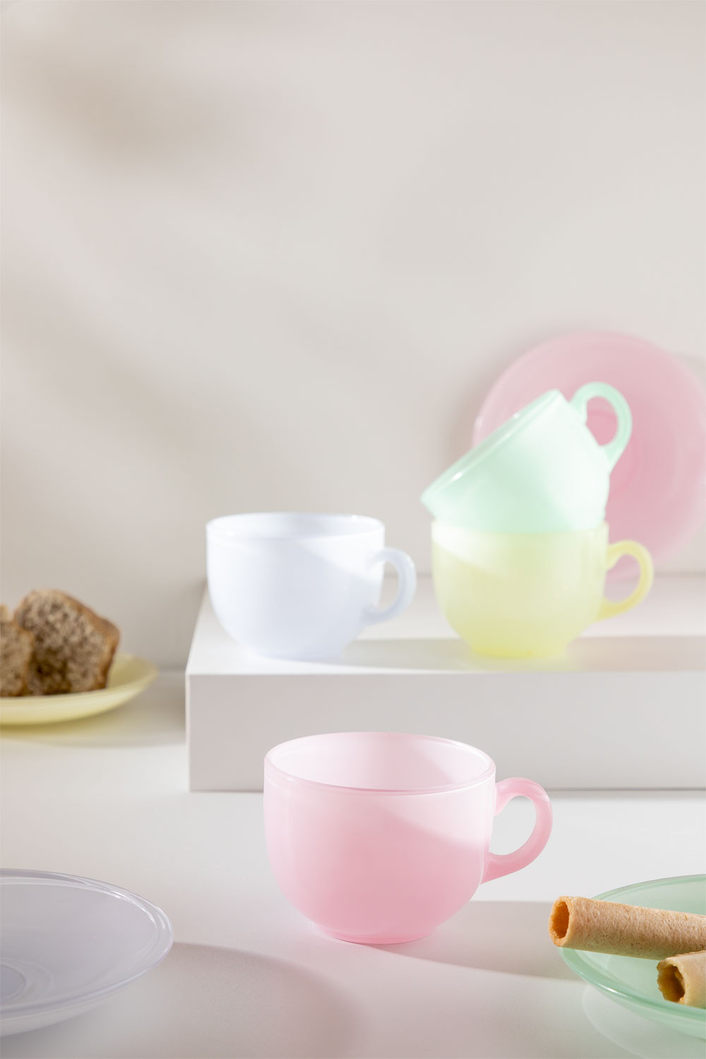 Pack of 4 Glass Coffee Cups & Saucers 15 cl Ainara SKLUM