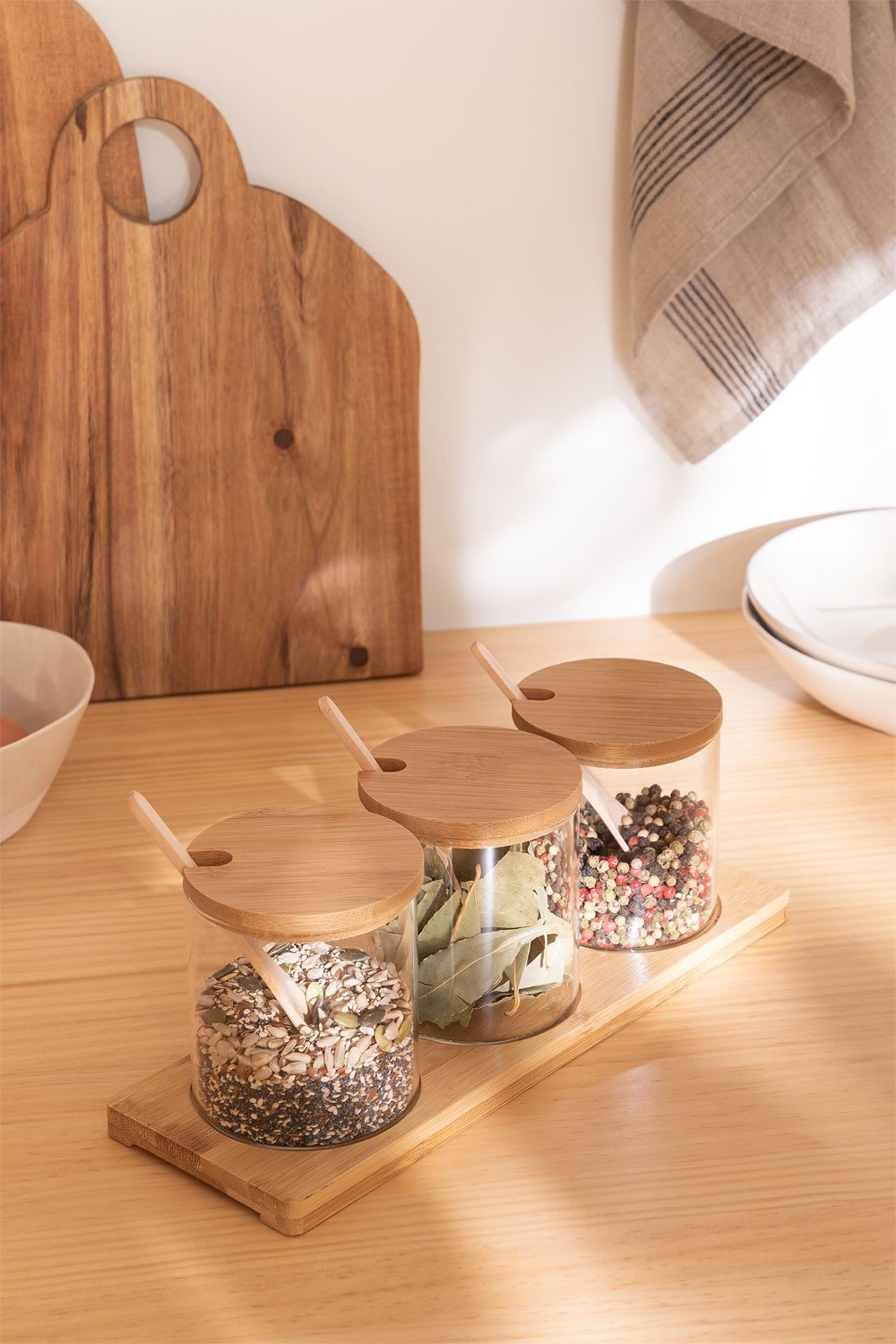 Set of 3 Glass Spice Jars with Spoon Abdon - SKLUM