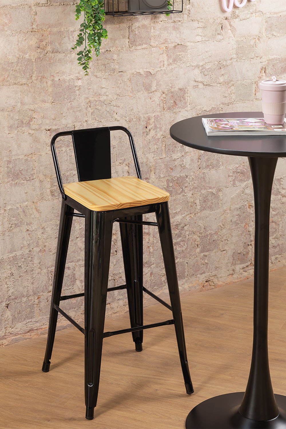 High Stool with backrest LIX WOOD