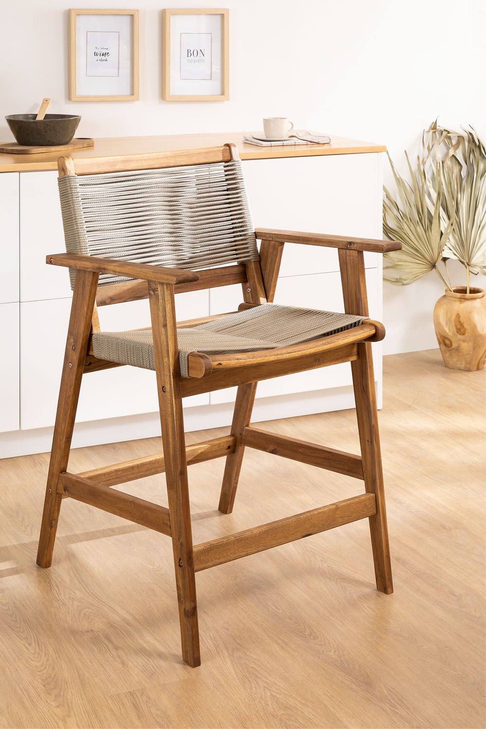 Wooden High Stool with Backrest (63 cm) Tenay, gallery image 1