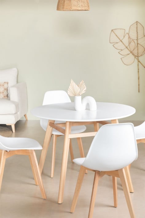 Round MDF & Beech Wood Dining Table Scand Nordic