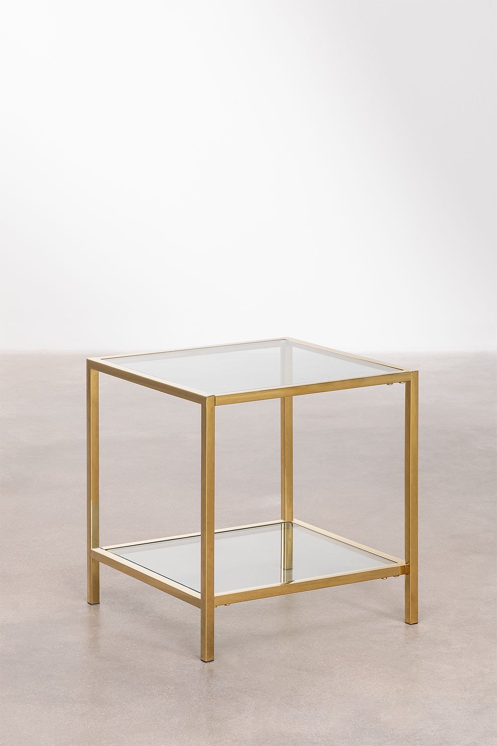 Gold metal and store glass side table