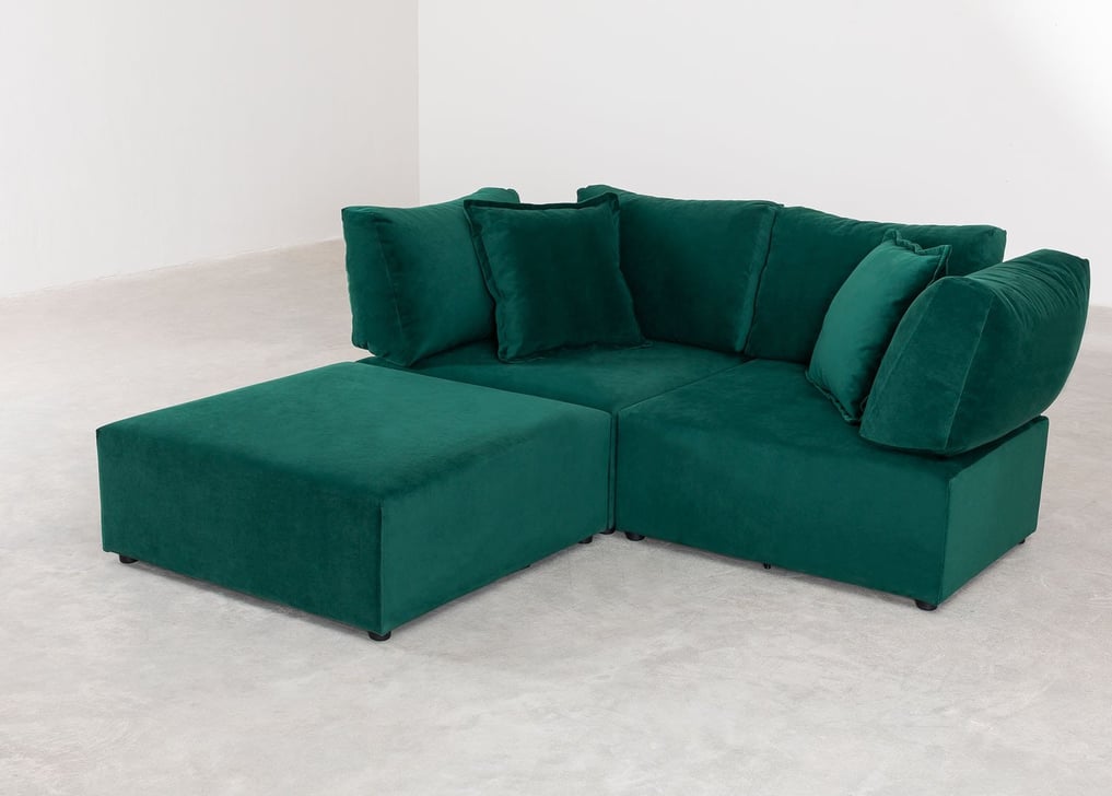 Kata 2 pcs velvet modular sofa with 2 corner pieces & pouffe , gallery image 1