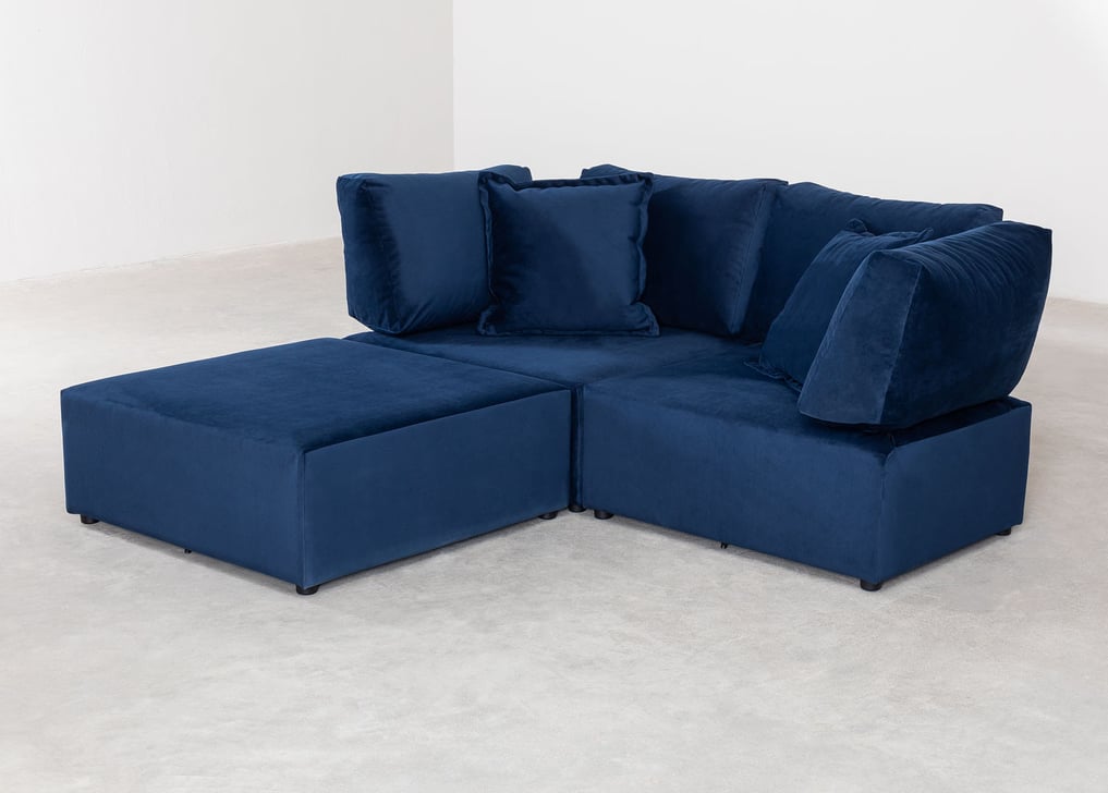Kata 2 pcs velvet modular sofa with 2 corner pieces & pouffe , gallery image 1